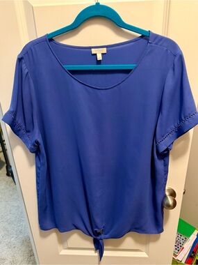 Talbots Cobalt Blue Short Sleeve Tie-Hem Blouse